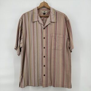 Tommy Bahama Silk Shirt Mens L Relax Fit Striped Camp Dadcore Beach Earth Tone